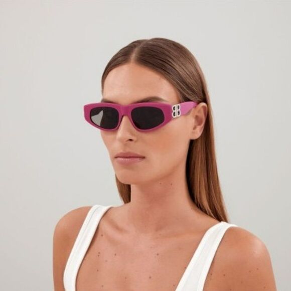 Balenciaga BB0095S 017 Sunglasses Fuchsia Pink Silver Grey Cat Eye Unisex - Picture 1 of 14